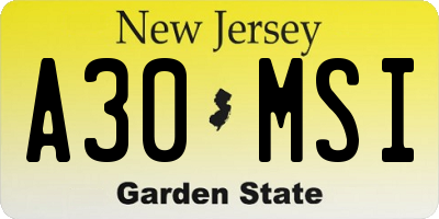 NJ license plate A30MSI