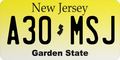 NJ license plate A30MSJ