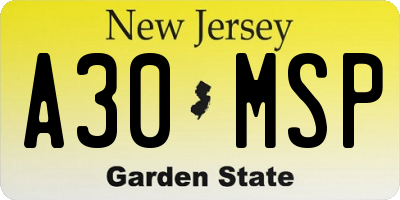 NJ license plate A30MSP