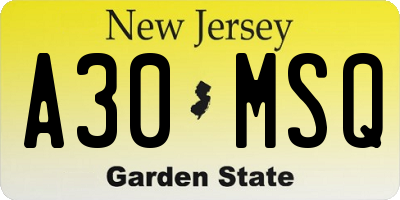 NJ license plate A30MSQ
