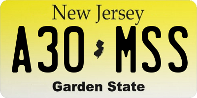 NJ license plate A30MSS