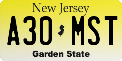 NJ license plate A30MST