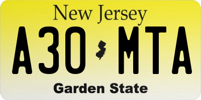 NJ license plate A30MTA