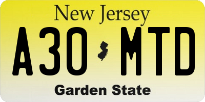 NJ license plate A30MTD