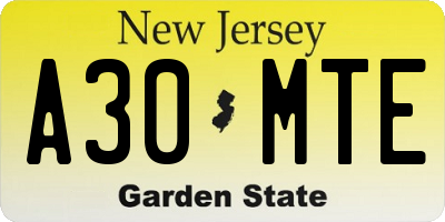 NJ license plate A30MTE