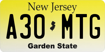 NJ license plate A30MTG