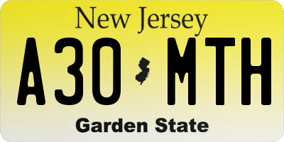 NJ license plate A30MTH