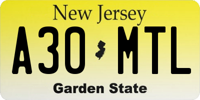 NJ license plate A30MTL