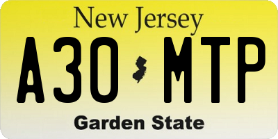 NJ license plate A30MTP
