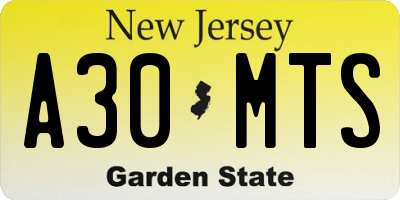 NJ license plate A30MTS