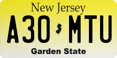 NJ license plate A30MTU