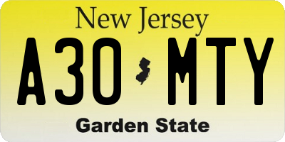 NJ license plate A30MTY