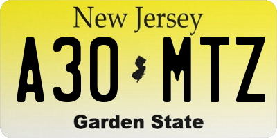 NJ license plate A30MTZ