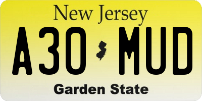 NJ license plate A30MUD