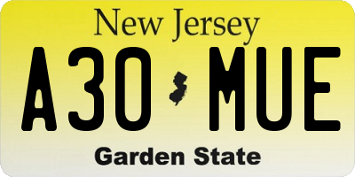 NJ license plate A30MUE