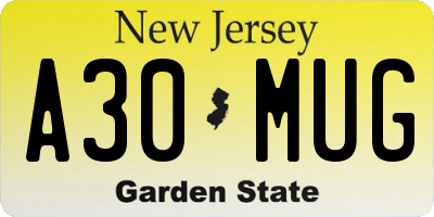 NJ license plate A30MUG