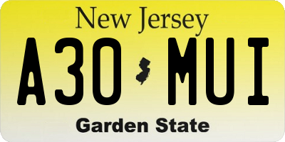NJ license plate A30MUI