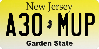 NJ license plate A30MUP
