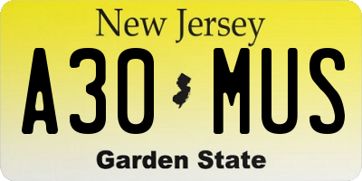 NJ license plate A30MUS