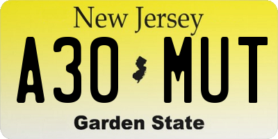 NJ license plate A30MUT