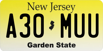 NJ license plate A30MUU