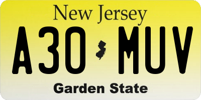 NJ license plate A30MUV
