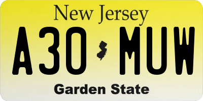 NJ license plate A30MUW