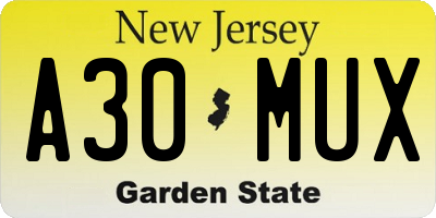 NJ license plate A30MUX