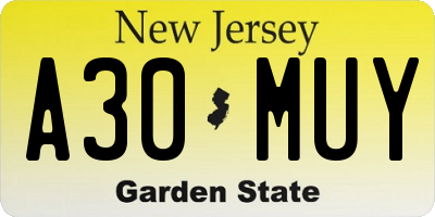 NJ license plate A30MUY