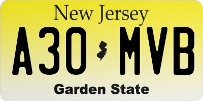 NJ license plate A30MVB