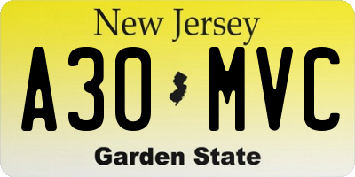 NJ license plate A30MVC