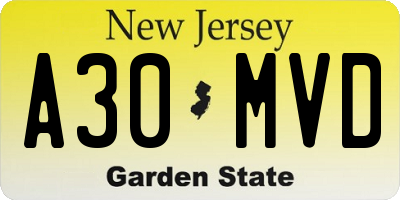 NJ license plate A30MVD