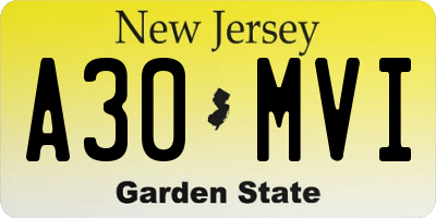 NJ license plate A30MVI