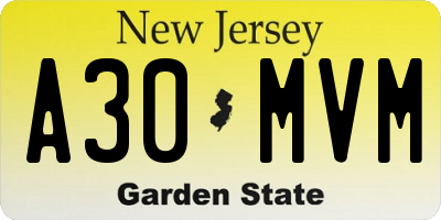 NJ license plate A30MVM