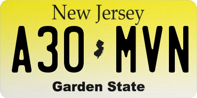 NJ license plate A30MVN