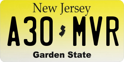 NJ license plate A30MVR