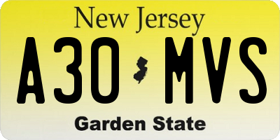 NJ license plate A30MVS