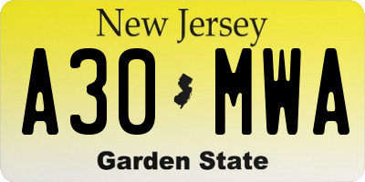 NJ license plate A30MWA