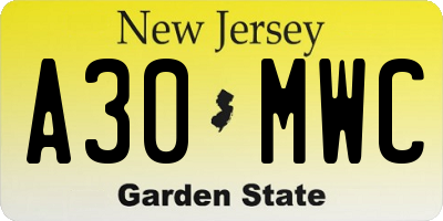 NJ license plate A30MWC