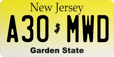 NJ license plate A30MWD