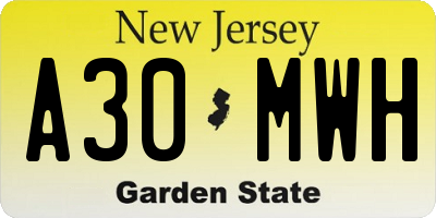 NJ license plate A30MWH