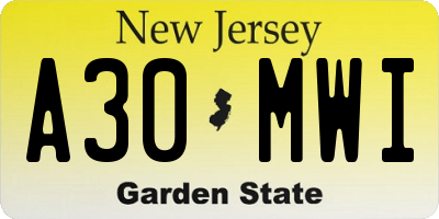 NJ license plate A30MWI