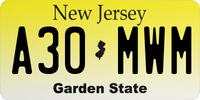 NJ license plate A30MWM