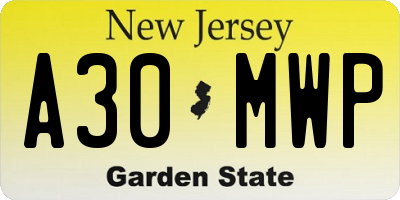 NJ license plate A30MWP