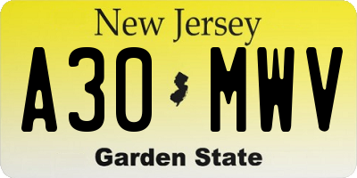 NJ license plate A30MWV