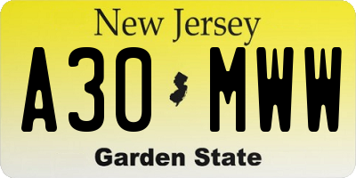 NJ license plate A30MWW