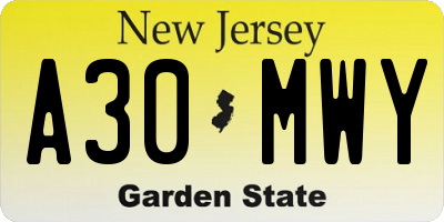 NJ license plate A30MWY