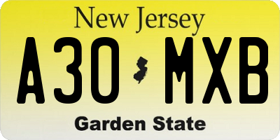 NJ license plate A30MXB