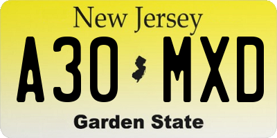 NJ license plate A30MXD