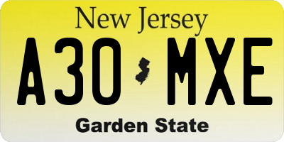NJ license plate A30MXE